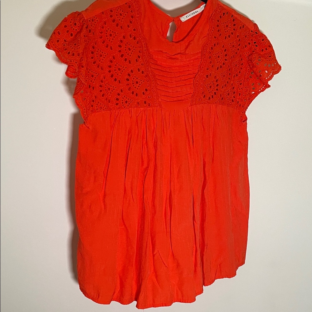 Ellison Short Sleeve Flutter Top Orange M